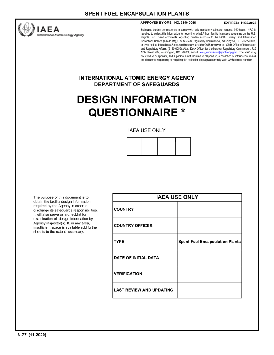 IAEA Form N-77 Design Information Questionnaire, Page 1