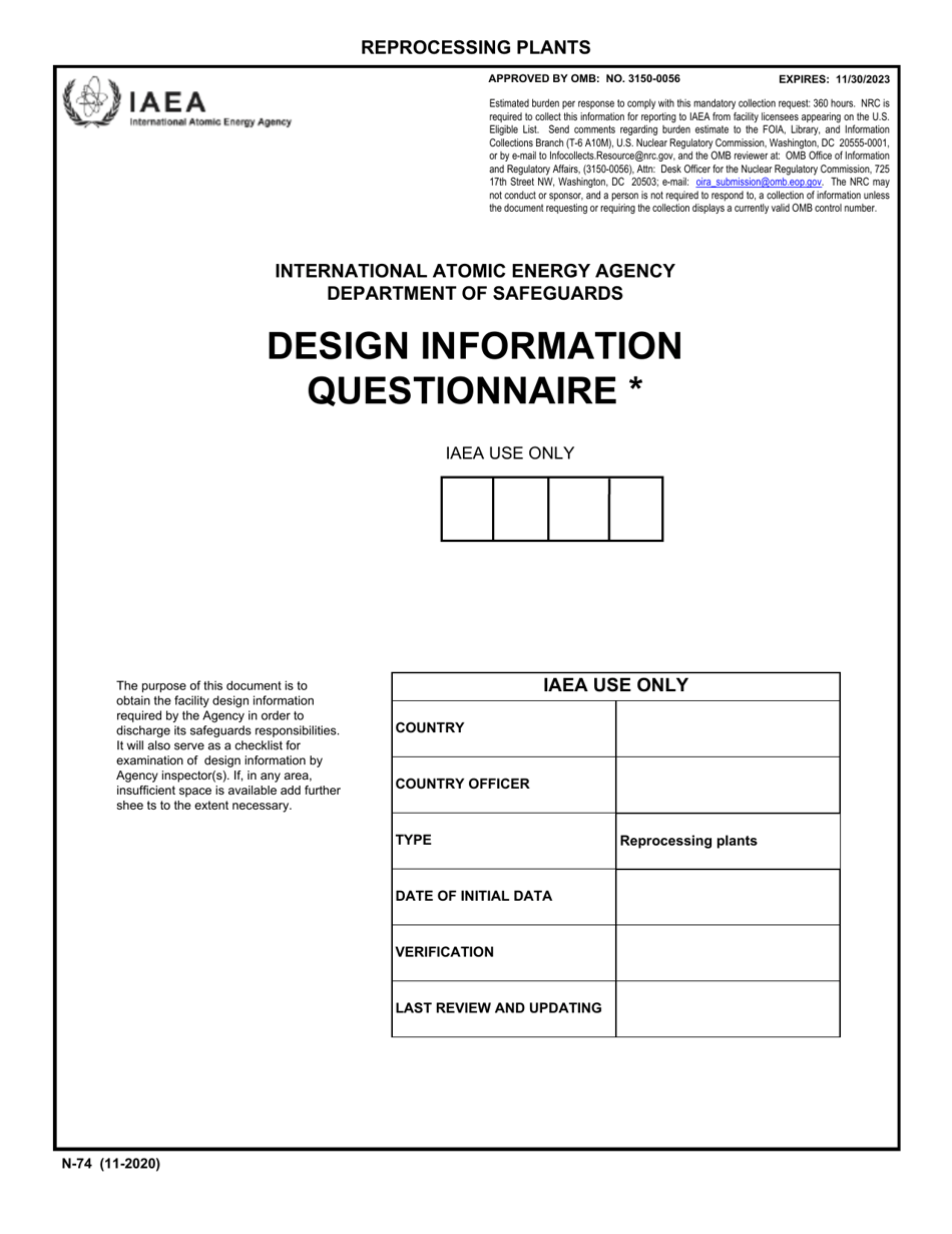 IAEA Form N-74 Design Information Questionnaire, Page 1