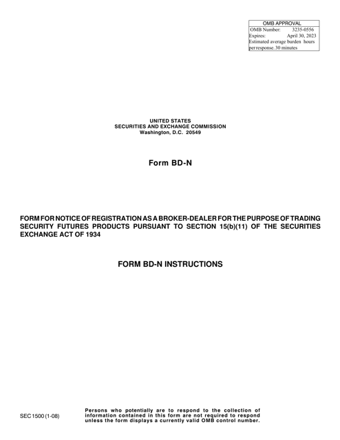 Form BD-N (SEC1500)  Printable Pdf