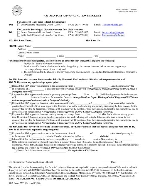 SBA Form 2237  Printable Pdf