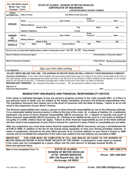 Form 466 &quot;Certificate of Insurance&quot; - Alaska