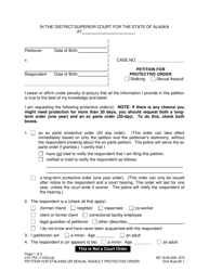 Document preview: Form CIV-752 Petition for Stalking or Sexual Assault Protective Order - Alaska
