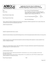 Application Form for State Certification of Activities Requiring a Federal License or Permit - Arizona, Page 2