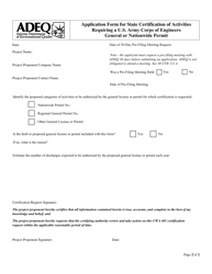 Application Form for State Certification of Activities Requiring a U.S. Army Corps of Engineers General or Nationwide Permit - Arizona, Page 2
