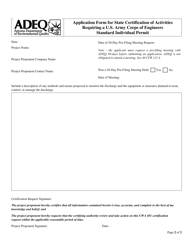 Application Form for State Certification of Activities Requiring a U.S. Army Corps of Engineers Standard Individual Permit - Arizona, Page 2