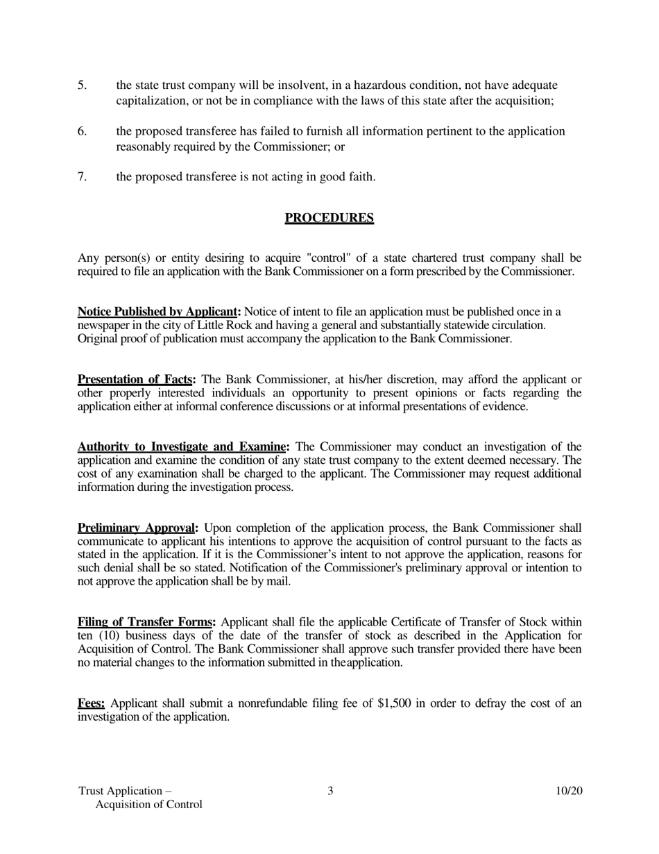Application for Acquisition of Control of State Trust Company - Arkansas, Page 3