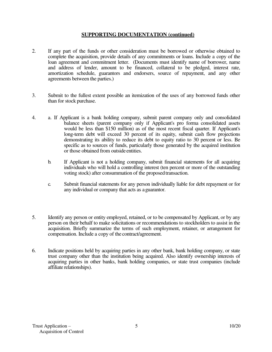 Application for Acquisition of Control of State Trust Company - Arkansas, Page 5