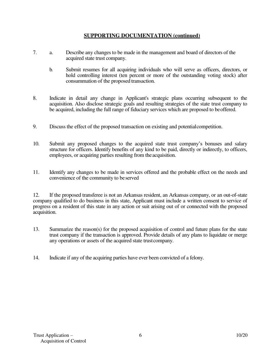 Application for Acquisition of Control of State Trust Company - Arkansas, Page 6