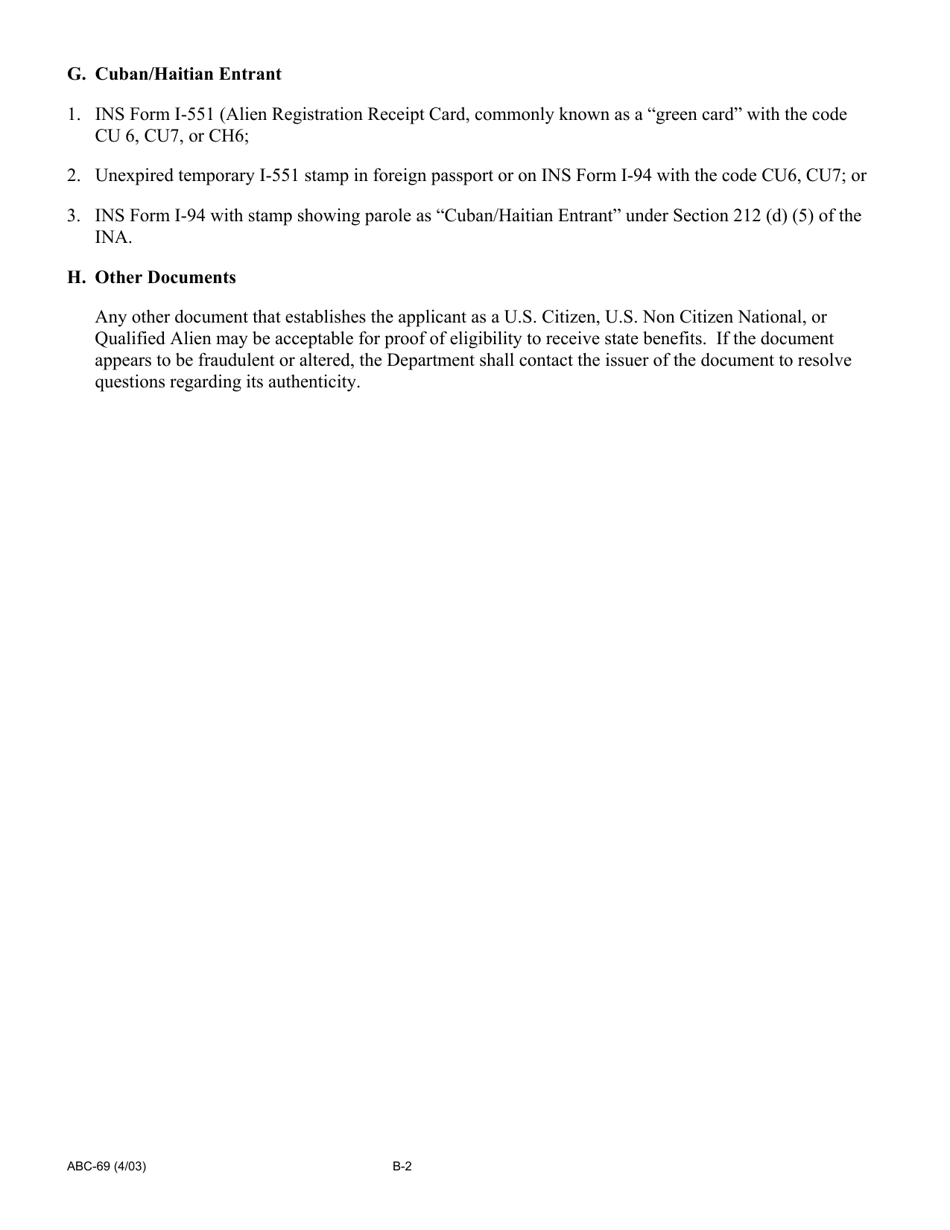 Form ABC-069 Statement of Citizenship, Alienage, and Immigration Status for State Public Benefits - California, Page 8