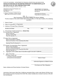Document preview: Form DFPI-260.102.19 Notice of Issuance of Securities Pursuant to Subdivision (O) of Section 25102 of the Corporations Code - California