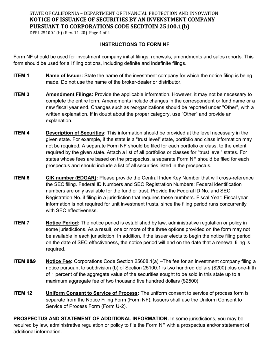 Form DFPI-25100.1(B) Notice of Issuance of Securities by an Investment Company Pursuant to Corporations Code Section 25100.1(B) - California, Page 4