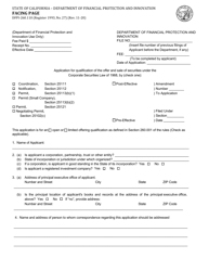 Document preview: Form DFPI-260.110 Facing Page - California