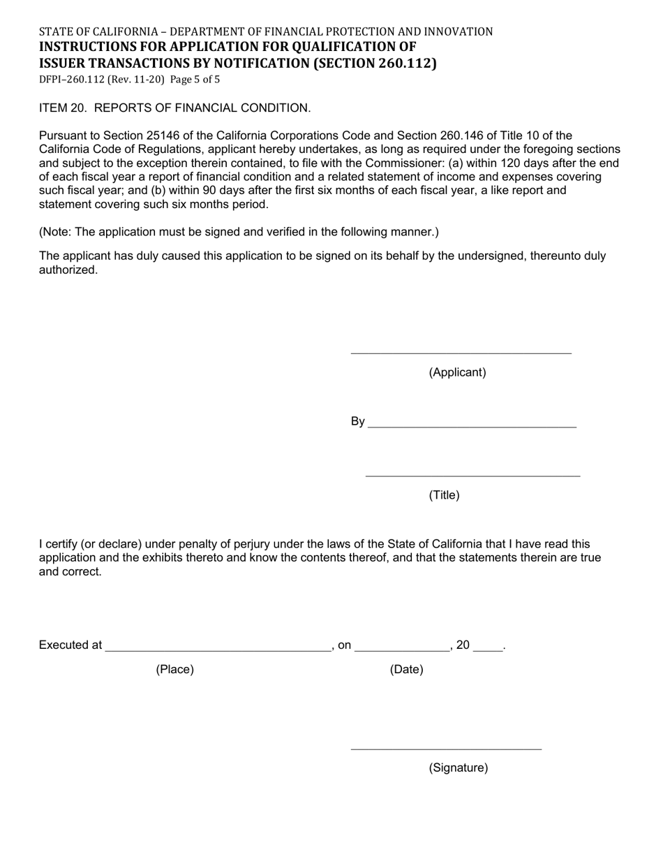 Instructions for Form DFPI-260.112 Application for Qualification of Issuer Transactions by Notification - California, Page 5