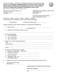 Document preview: Form DFPI-260.105.33/34 Notice to California Commissioner of Financial Protection and Innovation of Transaction Under Rule 260.105.33 and/or Rule 260.105.34 Under the Corporate Securities Law of 1968 - California