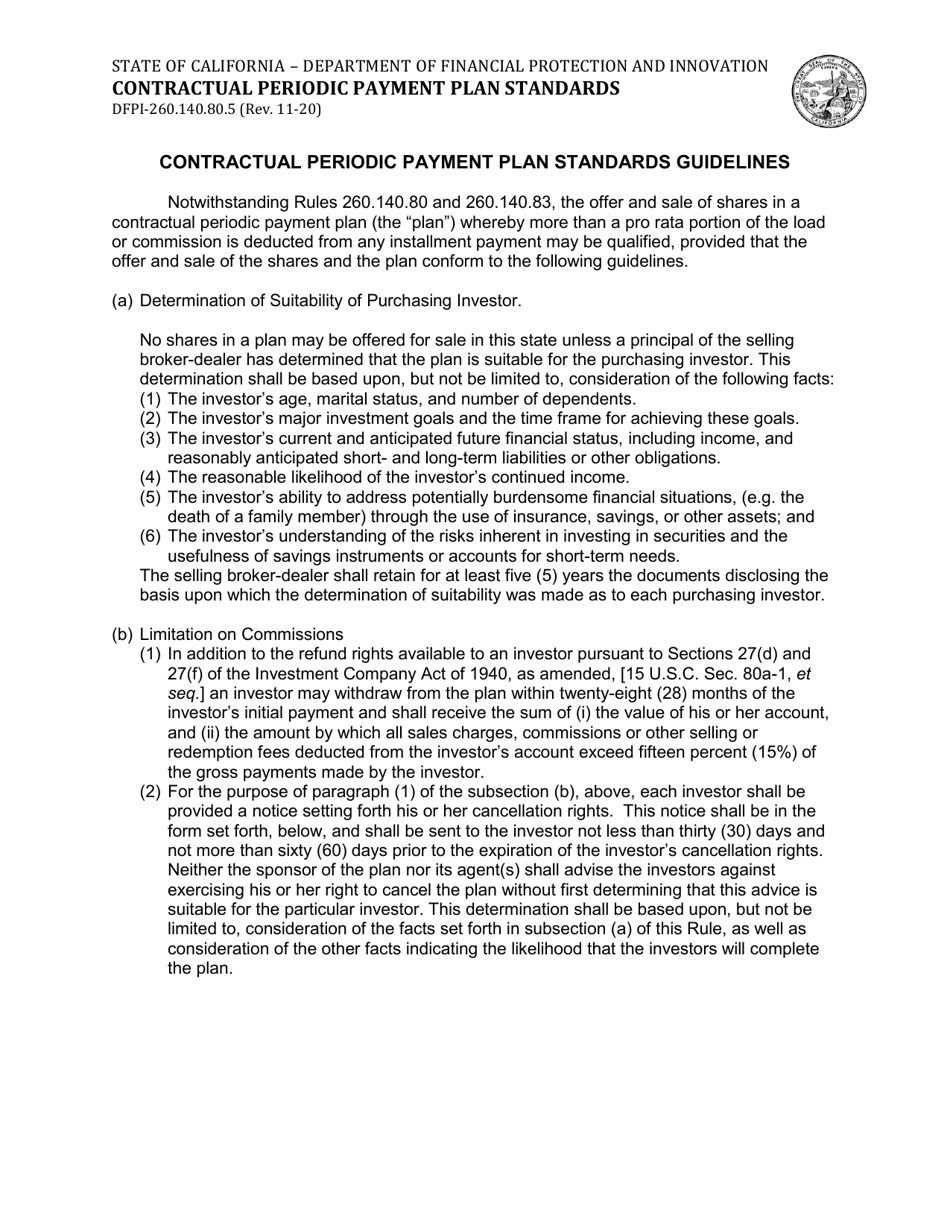 Form DFPI-260.140.80.5 Contractual Periodic Payment Plan Standards Guidelines - California, Page 1