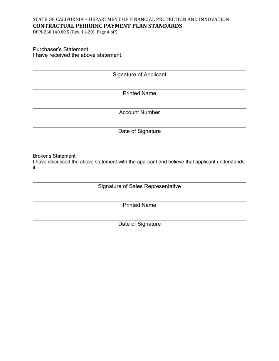 Form DFPI-260.140.80.5 Contractual Periodic Payment Plan Standards Guidelines - California, Page 4