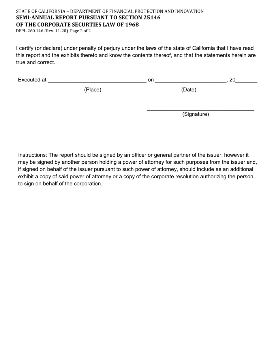 Form DFPI-260.146 Semi-annual Report Pursuant to Section 25146 of the Corporate Securities Law of 1968 - California, Page 2