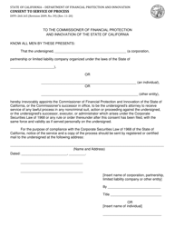 Document preview: Form DFPI-260.165 Consent to Service of Process - California