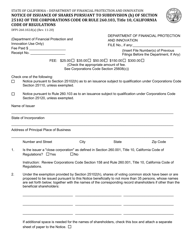 Document preview: Form DFPI-260.102.8(A) Notice of Issuance of Shares Pursuant to Subdivision (H) of Section 25102 of the Corporations Code or Rule 260.103, Title 10, California Code of Regulations - California