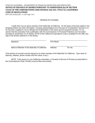Form DFPI-260.102.8(A) Notice of Issuance of Shares Pursuant to Subdivision (H) of Section 25102 of the Corporations Code or Rule 260.103, Title 10, California Code of Regulations - California, Page 3