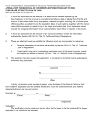 Form DFPI-260.141.50 Application for Removal of Conditions Imposed Pursuant to the Corporate Securities Law of 1968 - California, Page 2