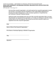 Form DFPI-2666 Bona Fide Nonprofit Affordable Housing Organization Application for Registration - California, Page 3