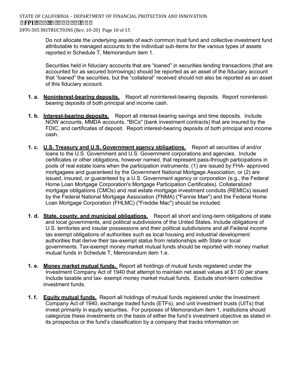 Instructions for Form DFPI-505 Schedule T Fiduciary and Related Services - California, Page 10