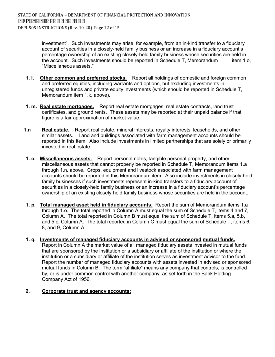 Instructions for Form DFPI-505 Schedule T Fiduciary and Related Services - California, Page 12