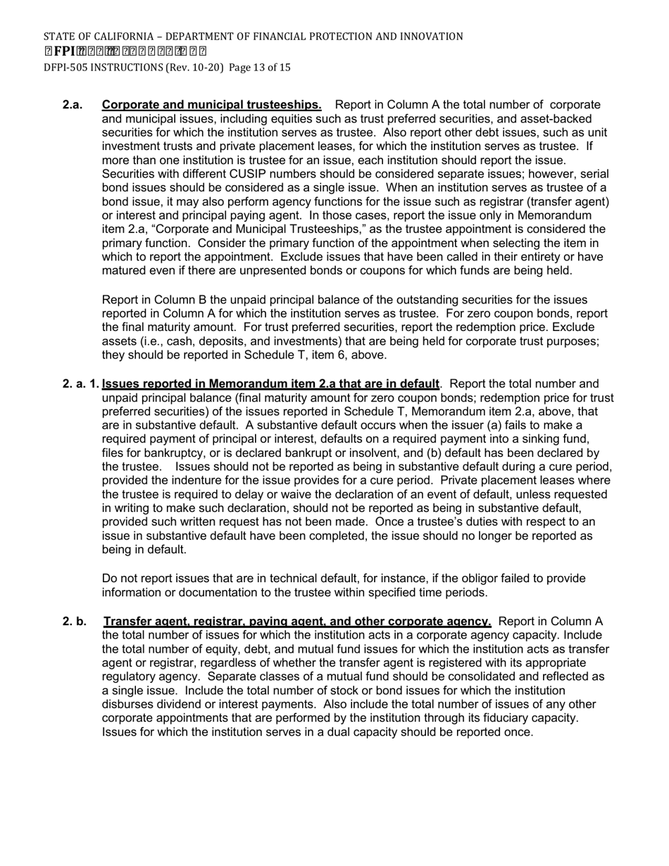 Instructions for Form DFPI-505 Schedule T Fiduciary and Related Services - California, Page 13