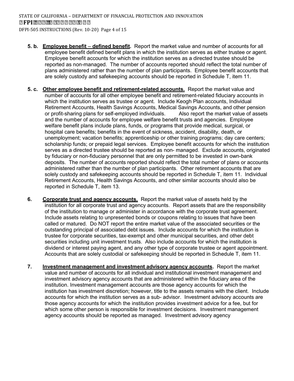 Instructions for Form DFPI-505 Schedule T Fiduciary and Related Services - California, Page 4
