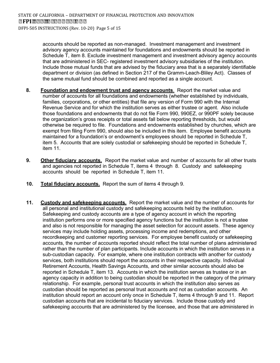 Instructions for Form DFPI-505 Schedule T Fiduciary and Related Services - California, Page 5
