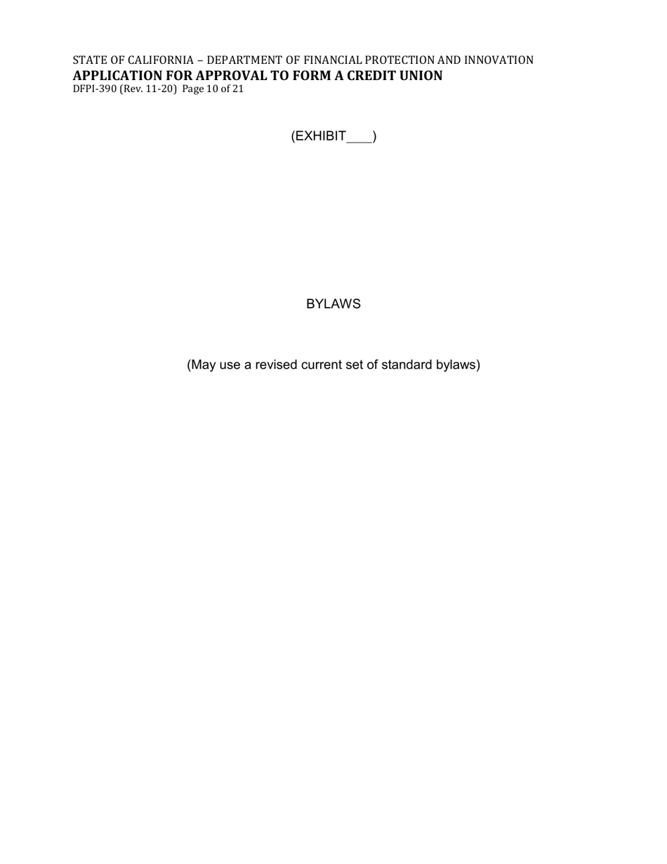 Form DFPI-390 Application for Approval to Form a Credit Union - California, Page 10