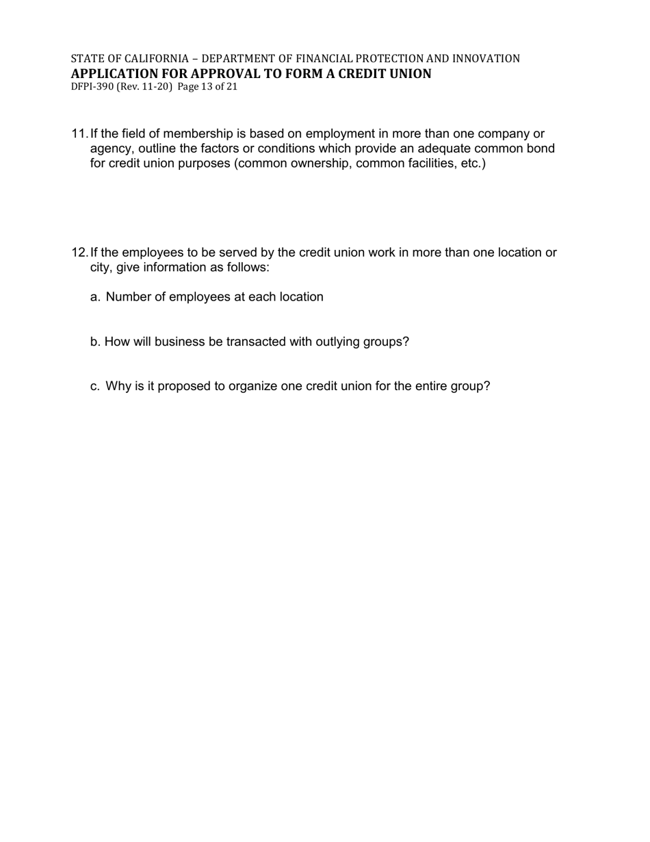 Form DFPI-390 Application for Approval to Form a Credit Union - California, Page 13