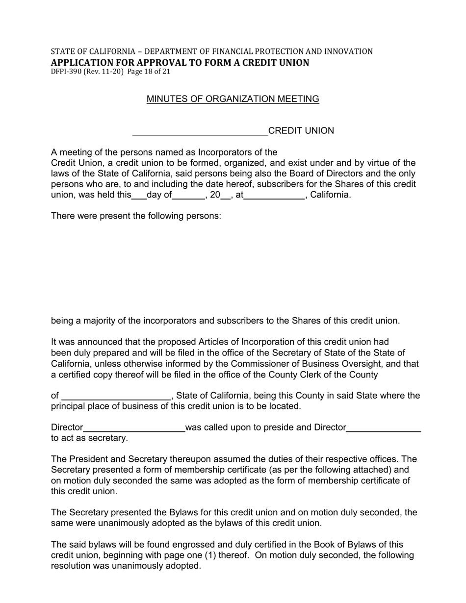 Form DFPI-390 Application for Approval to Form a Credit Union - California, Page 18