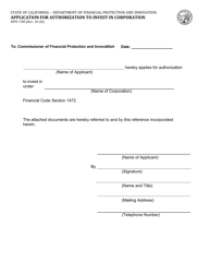 Form DFPI-700 Application for Authorization to Invest in Corporation - California