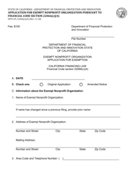 Document preview: Form DFPI-CFL22066(C)(4) Application for Exempt Nonprofit Organization Pursuant to Financial Code Section 22066(C)(4) - California