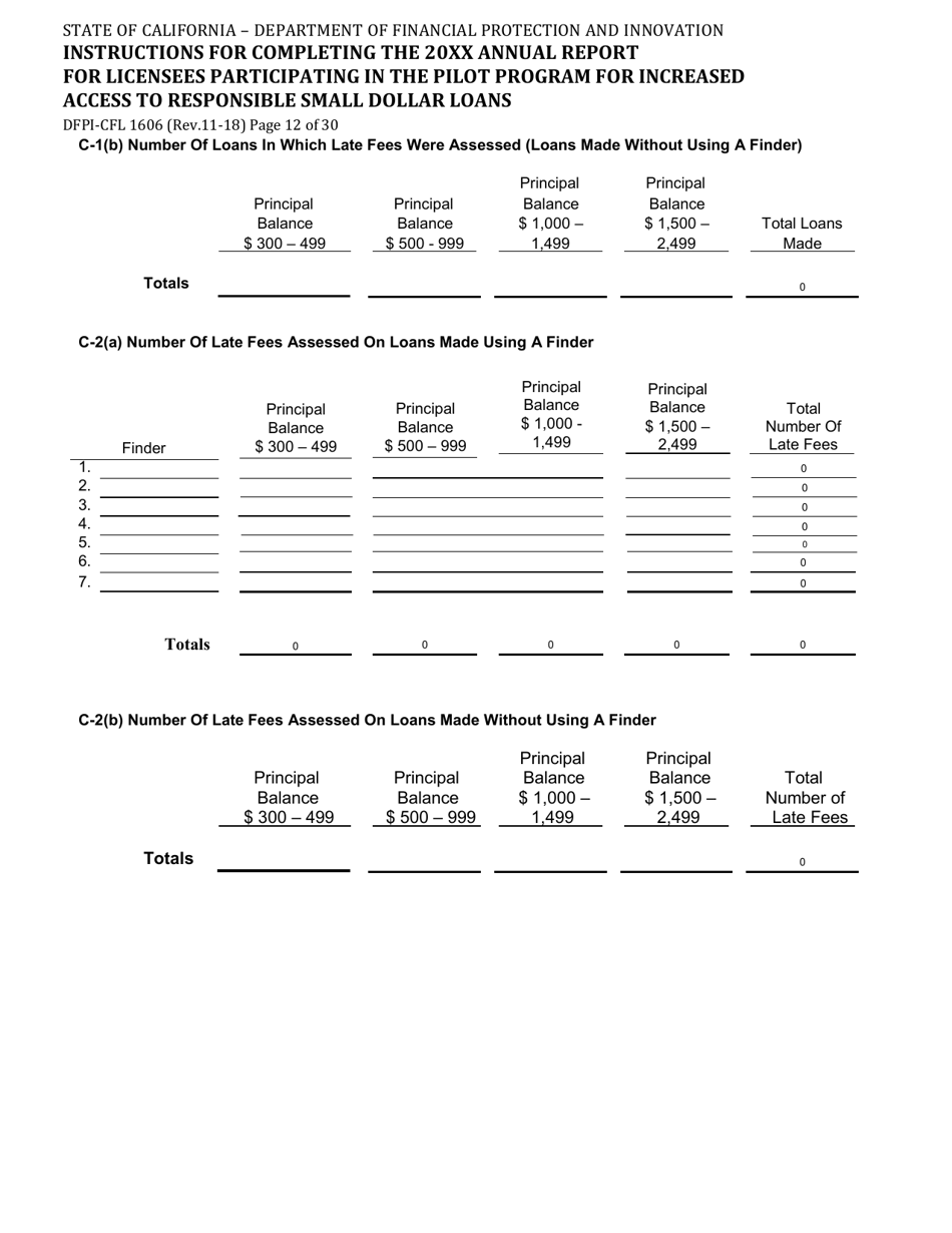 Form DFPI-CFL1606 Annual Report for Licensees Participating in the Pilot Program for Increased Access to Responsible Small Dollar Loans - California, Page 12