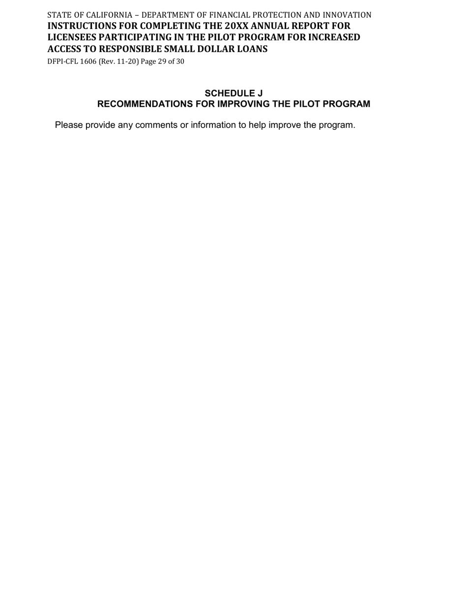 Form DFPI-CFL1606 Annual Report for Licensees Participating in the Pilot Program for Increased Access to Responsible Small Dollar Loans - California, Page 29