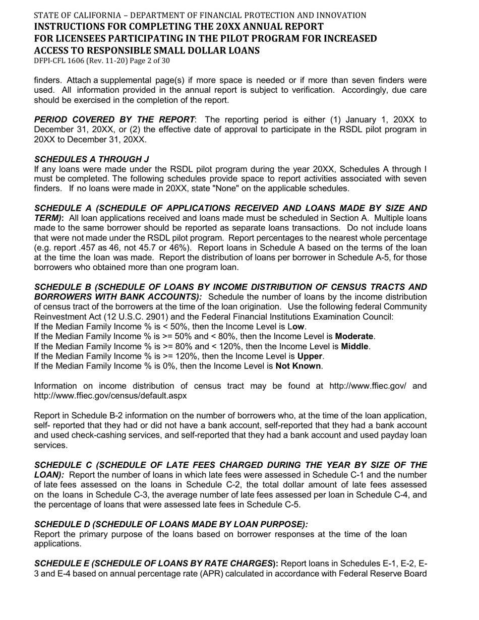 Form DFPI-CFL1606 Annual Report for Licensees Participating in the Pilot Program for Increased Access to Responsible Small Dollar Loans - California, Page 2