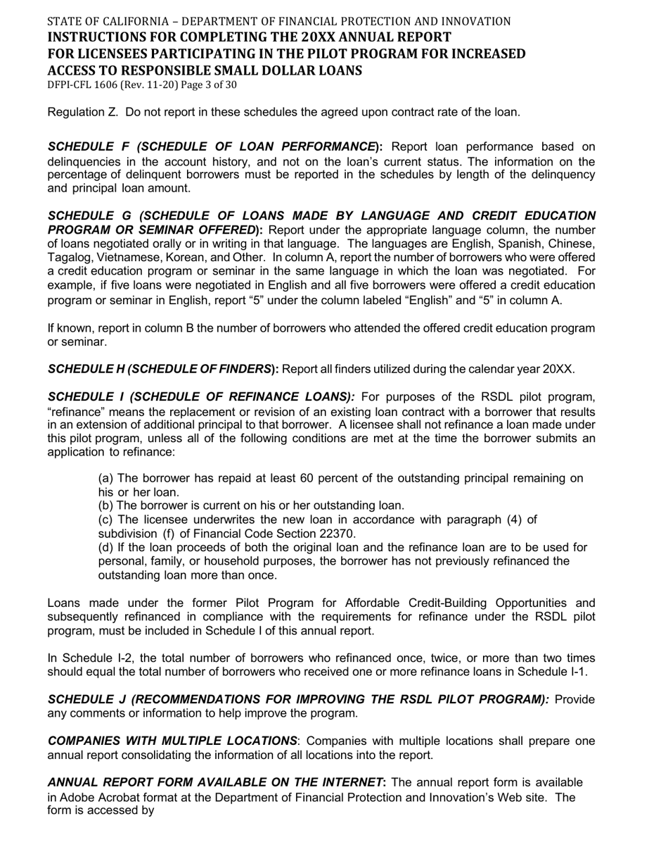 Form DFPI-CFL1606 Annual Report for Licensees Participating in the Pilot Program for Increased Access to Responsible Small Dollar Loans - California, Page 3
