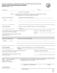 Form DFPI-EL330 Escrow Agent Manager Questionnaire - California