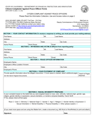 Form DFPI-ENF53 &quot;Citizen Complaint Against Peace Officer Form&quot; - California