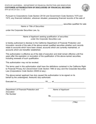 Document preview: Form DFPI-QR500.259 Customer Authorization of Disclosure of Financial Records - California