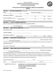 Document preview: Form HCD OL16 Part A Application for Mh-Unit/Commercial Modular Salesperson - California