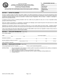 Document preview: Form HCD OL ED129 Application for Continuing Education Equivalency Approval - California
