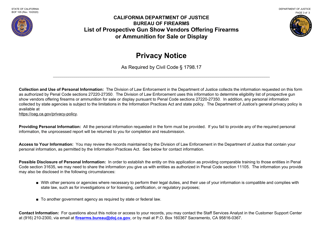 Form BOF105 List of Prospective Gun Show Vendors Offering Firearms or Ammuniton for Sale or Display - California, Page 3