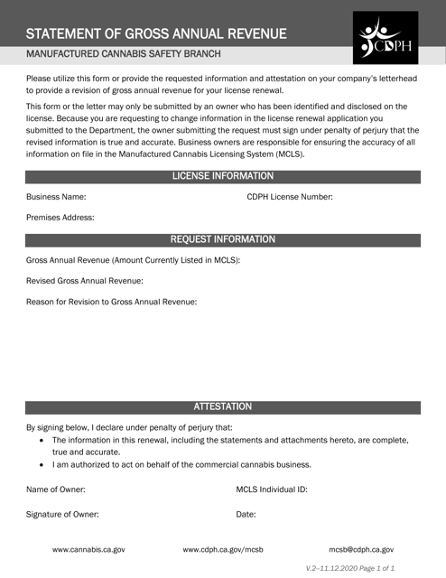 Statement of Gross Annual Revenue - California