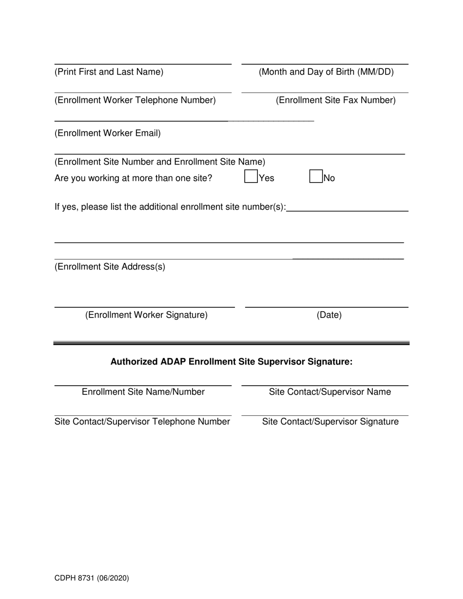 Form CDPH8731 AIDS Drug Assistance Program New Enrollment Worker Training Request - California, Page 2