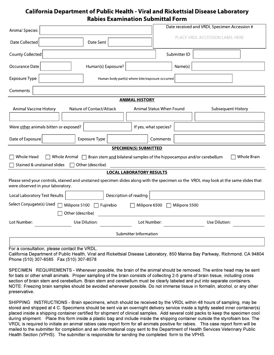 Rabies Examination Submittal Form - California, Page 1