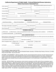 Document preview: Rabies Examination Submittal Form - California